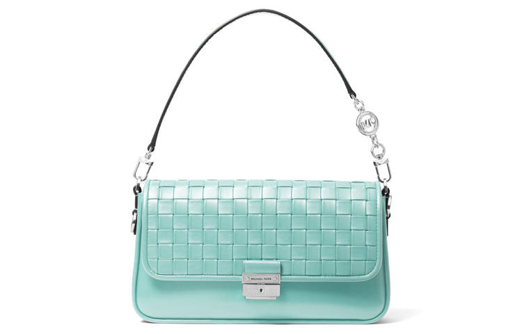 MICHAEL KORS Leather Baguette Shoulder Bag Small Women's Light Aqua Blue