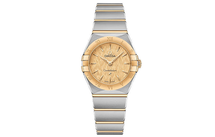 OMEGA Quartz Movement Women's Watch 25mm Gold Dial Stainless Steel Gold Watch Case