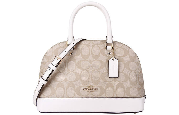 COACH Sierra Coated Canvas Dome Bag, Shoulder Bag, Crossbody Bag, Handbag Small Women's White & Khaki