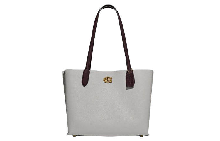 COACH Willow Pebbled Leather Tote Bag, Shopping Bag, Handbag, Shoulder Bag Women's Gray & Black