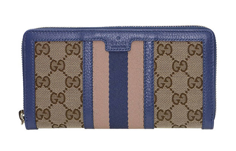 GUCCI Canvas With Leather Wallet Women's Blue