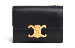 CELINE Shiny Cow Leather Coin Purse Wallet Women's Black