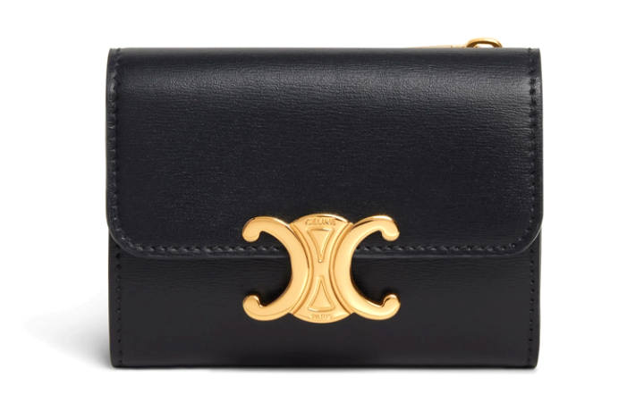 CELINE CELINE Shiny Cow Leather Coin Purse Wallet Women's Black