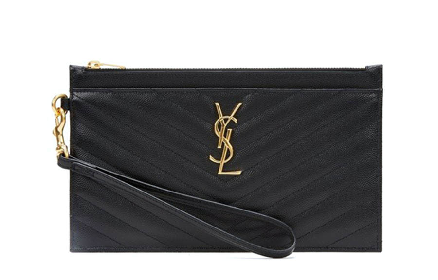 SAINT LAURENT Cassandre Cow Leather Clutch Women's Black