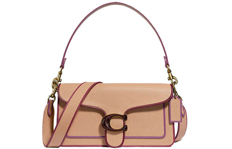 COACH Tabby Cow Leather Portable Crossbody Bag, Shoulder Bag Women's Milk Tea Purple Multicolor