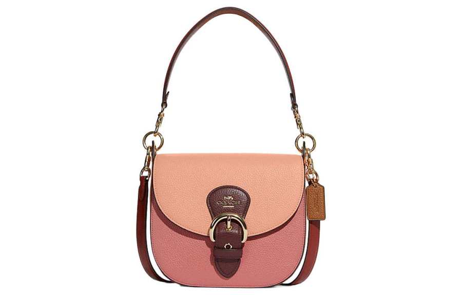 COACH Kleo Pebble Cow Leather Shoulder Bag Medium Women's Pink & Orange & Dark Pink