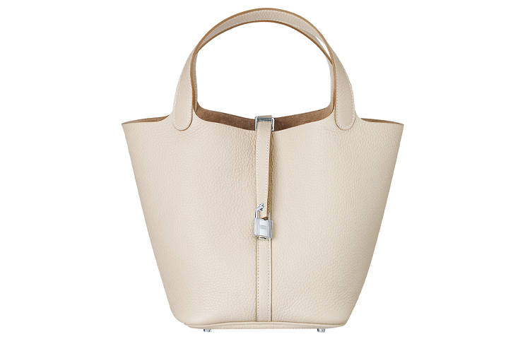 HERMES Picotin Lock Clemence Bullock Leather Basket Bag, Bucket Bag, Handbag 22 Women's 10 Craie Milkshake White