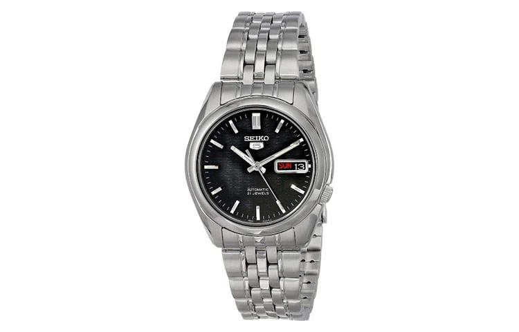 SEIKO Seiko5 Automatic Mechanical Movement Stainless Steel Strap Watch 37mm Men's Watches Black Dial