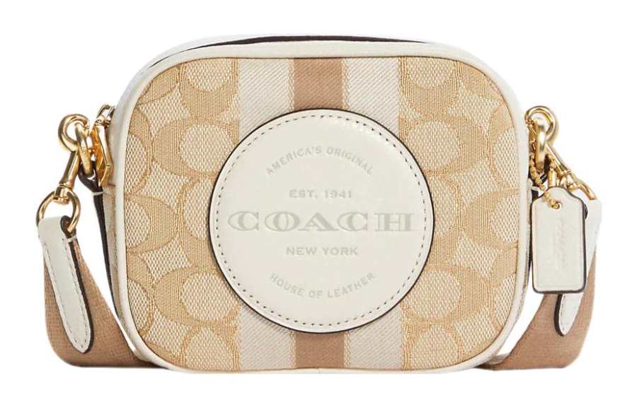COACH Dempsey Leather Camera Bag, Shoulder Bag, Crossbody Bag Women's Light Khaki