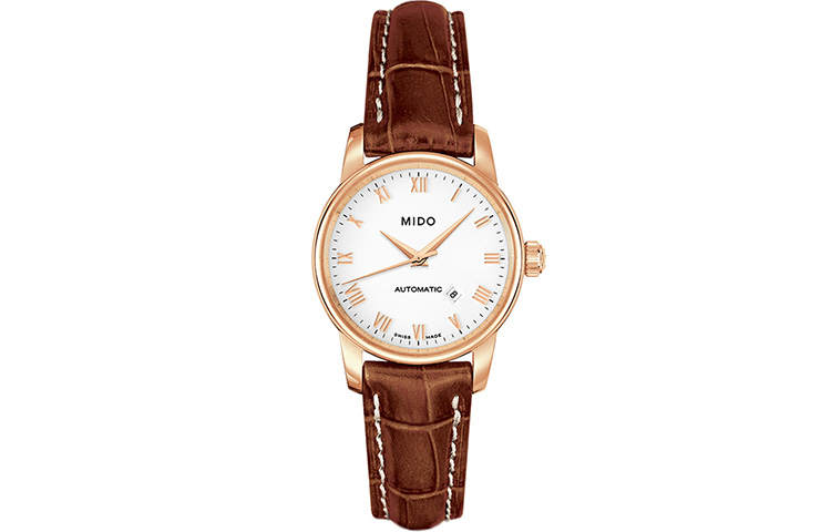 MIDO Baroncelli Mechanical Movement 50m Waterproof Women's Watch 29mm White Dial Leather Strap