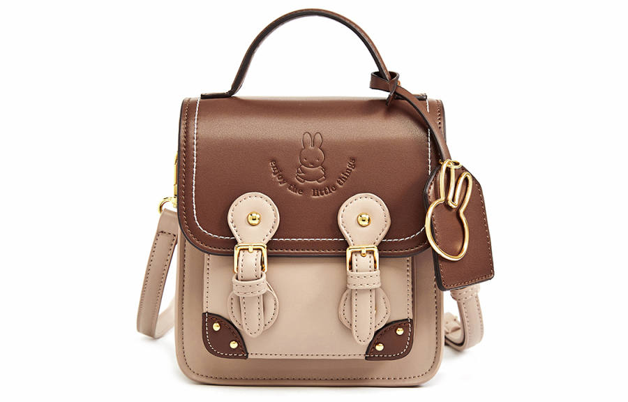 Miffy Pu Satchel Bag, Messenger Bag, Handbag, Shoulder Bag, Crossbody Bag Women's Khaki/White