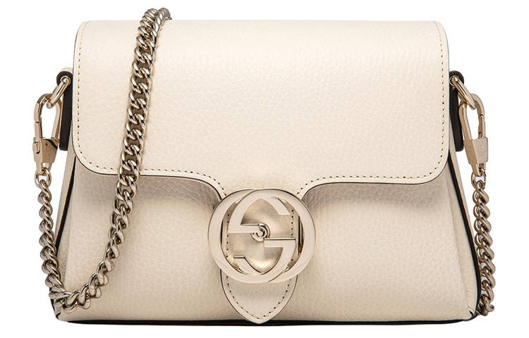 GUCCI Litchi Grain Cow Leather Messenger Bag, Trunk Bag, Shoulder Bag, Crossbody Bag Mini Women's White