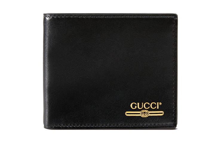 GUCCI Cow Leather Short Bifold Card Holder, Wallet Men's Black