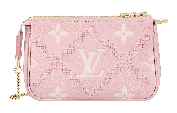 LOUIS VUITTON Embroidery Cow Leather Shoulder Bag Chain Bag Pochette Shoulder Bag Regular Women's Girly Pink