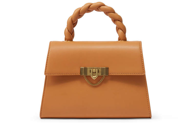 CHARLES&KEITH PU Polyurethane One Shoulder Handbag Small Women's Beige/Black/Orange
