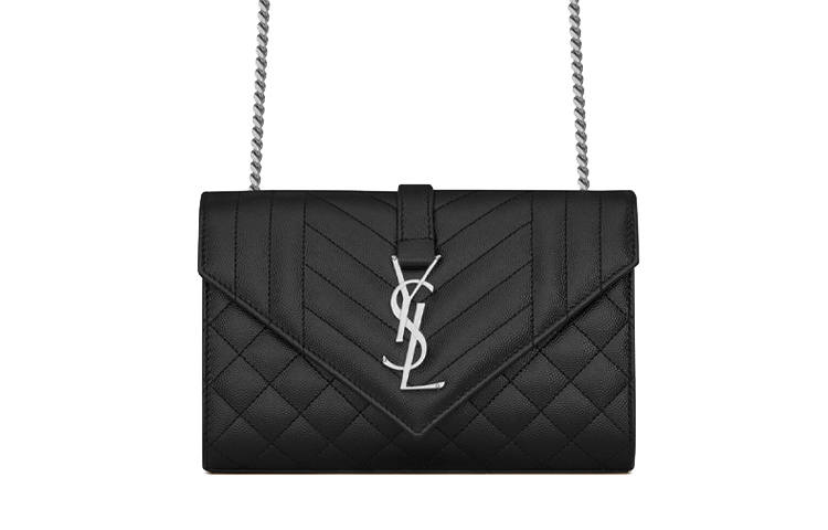 SAINT LAURENT ENVELOPE Grain Leather Envelope Bag, Crossbody Bag, Shoulder Bag Small Women's Black