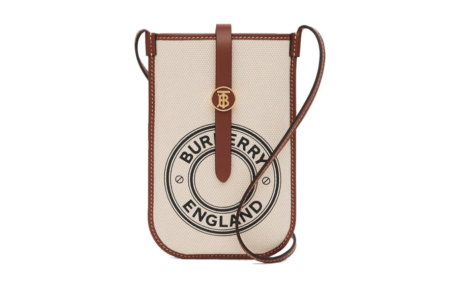 Burberry Cotton With Calfskin One Shoulder Crossbody Cell Phone Pouch Unisex White Tan Multicolor