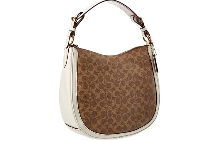 COACH Sutton Coated Canvas With Leather Handbag Large Women's Brown Yellow Pink White