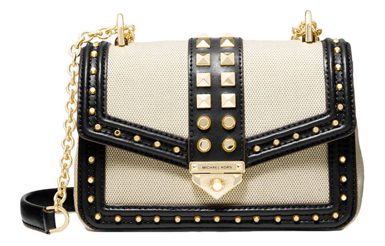 MICHAEL KORS Soho Canvas With Leather Shoulder Bag, Crossbody Bag Women's Black & White