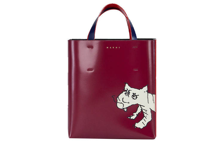 MARNI Polished Calfskin Tote One Shoulder Handbag Women's Pink/Red/Blue