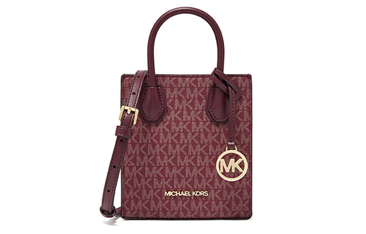 MICHAEL KORS Mercer Artificial Leather Tote Bag, Shopping Bag, Trunk Bag, One Shoulder Handbag Mini Women's Burgundy