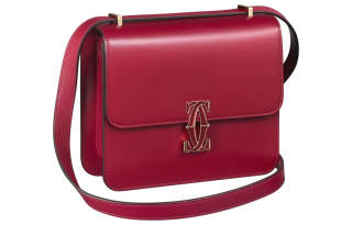 CARTIER Double C Calfskin Shoulder Bag, Crossbody Bag Mini Women's Cherry Red