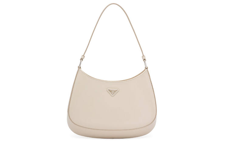 PRADA Shiny Leather Crescent Shape Shoulder Bag Women's Desert Yellow
