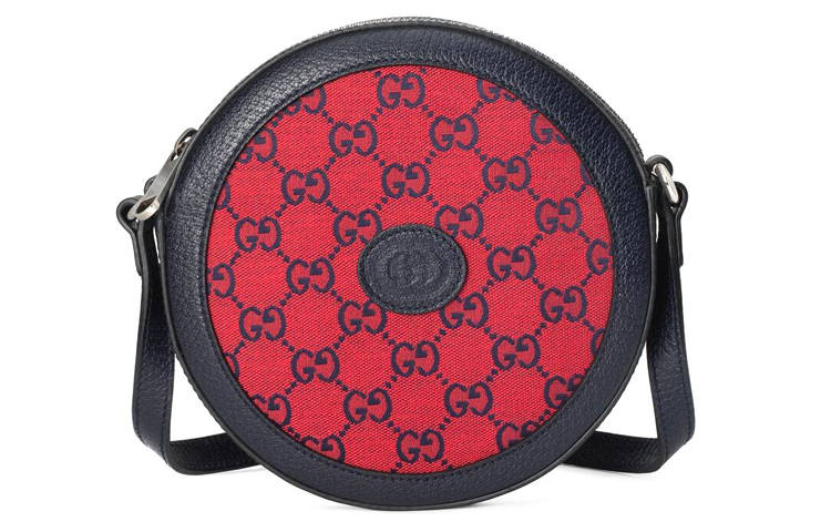 GUCCI Valentine's Day Collection Canvas With Leather Round Bag, Shoulder Bag, Crossbody Bag Women's Red & Dark Blue