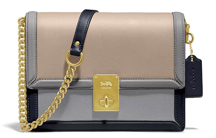 COACH Hutton Flap Closure Leather Crossbody Bags Regular Women's Blue Brown Multicolor