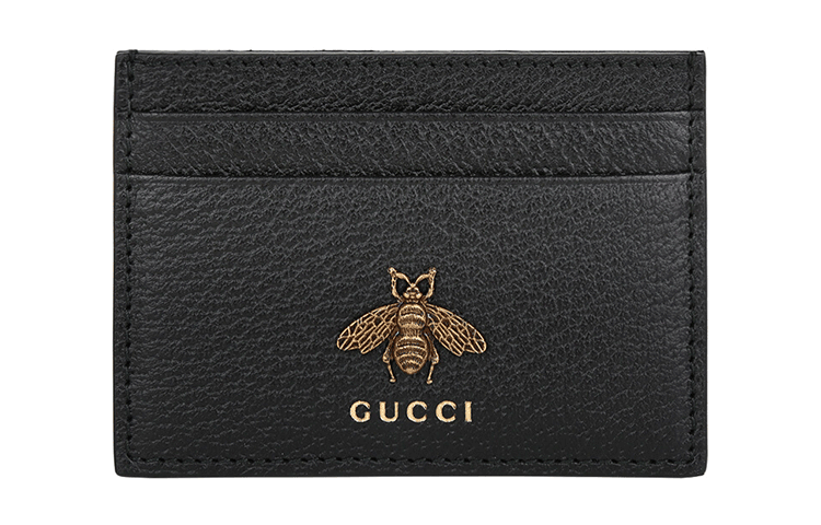 GUCCI Animalier Leather Card Holder Unisex Black