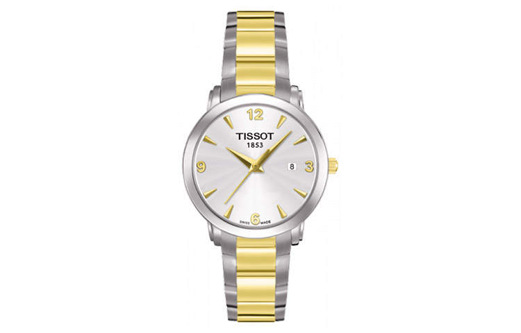 TISSOT Quartz Movement Women's Watch Silver Dial Stainless Steel 18K Gold Strap