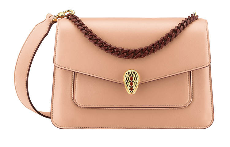 BVLGARI Serpenti Forever Cow Leather Chain Bag, Handbag, Shoulder Bag, Crossbody Bag Women's Beige