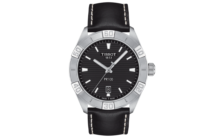 TISSOT PR100 Collection Quartz Movement Men's Watches Watch 42mm Black Dial Stainless Steel Case Leather Strap