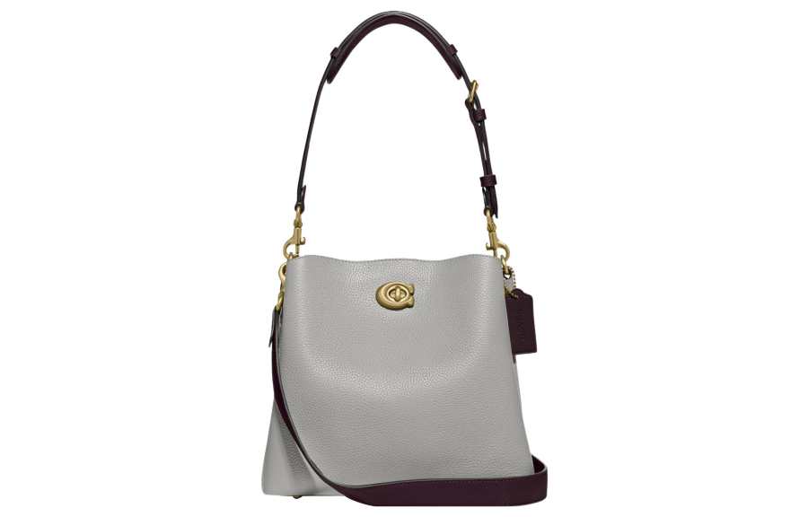 COACH Willow Pebbled Leather Bucket Bag, Handbag, Crossbody Bag, Shoulder Bag Small Women's Gray & Black