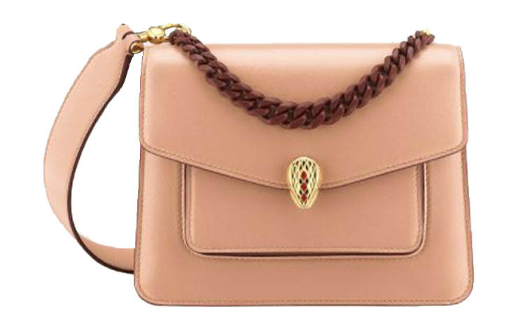 BVLGARI Serpenti Forever Cow Leather Chain Bag, Portable Crossbody Bag, Shoulder Bag Women's Beige