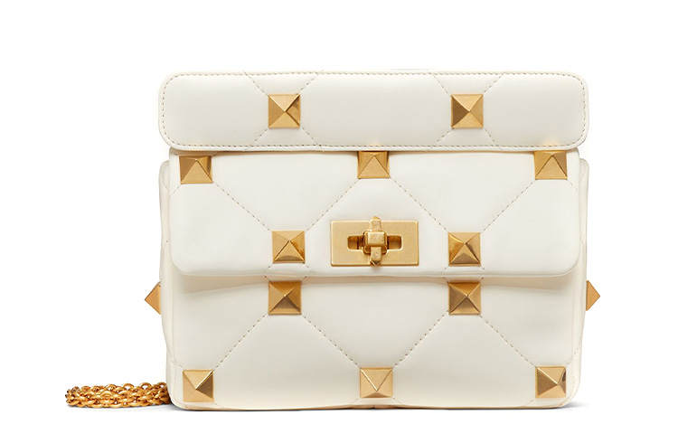 Valentino ROMAN STUD Lambskin Clutch Handbag, Crossbody Bag, Shoulder Bag Women's White
