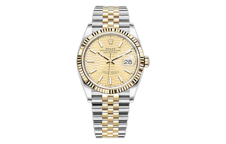 ROLEX Fluted Bezel Two Tone Datejust Collection Automatic Mechanical Movement Men's Watches Watch 36mm Gold Dial
