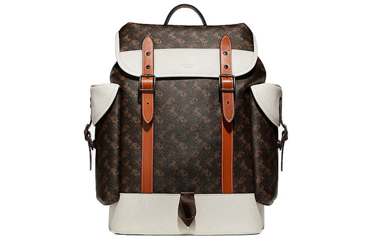 COACH COACH Hitch Coated Canvas Backpack Men's White & Dark Brown