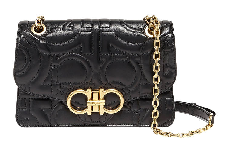 FERRAGAMO Gancini Calfskin Shoulder Bag, Crossbody Bag Large Women's Black