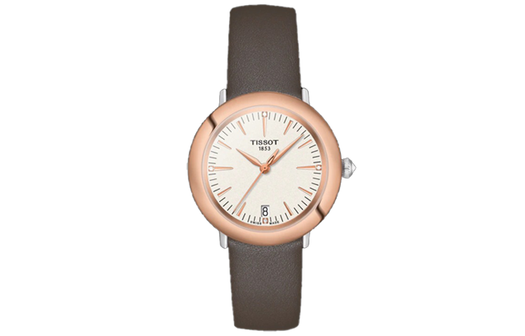 TISSOT Star Halo Series Quartz Movement Women's Watch 33mm White Dial Stainless Steel Case Leather Strap