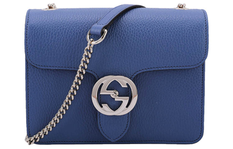 GUCCI Litchi Grain Cow Leather Shoulder Bag, Crossbody Bag Small Women's Blue