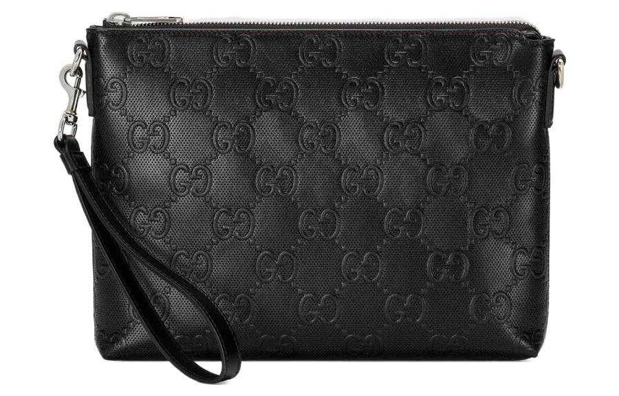 GUCCI Leather Messenger Bag Clutch Medium Men's Black