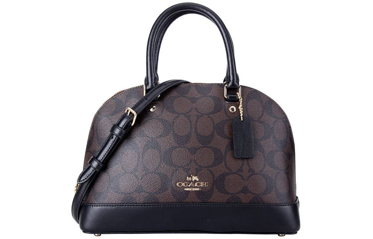 COACH Sierra Coated Canvas Dome Bag, Handbag, Shoulder Bag, Crossbody Bag Medium Women's Dark Coffee