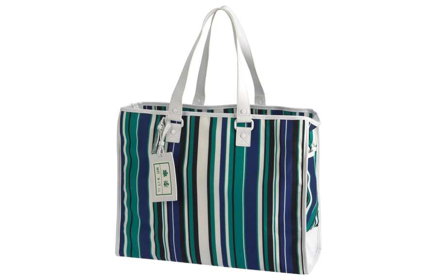 Li-Ning Li Ning Polyester Tote Bag, Shopping Bag, Handbag Regular Unisex Blue Green Stripes