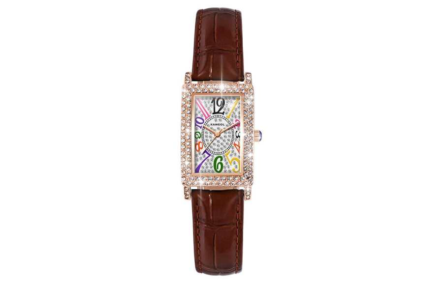 KANGOL Women's Watch Waterproof Quartz Movement Genuine Leather Strap Watch Women's Watch White Dial