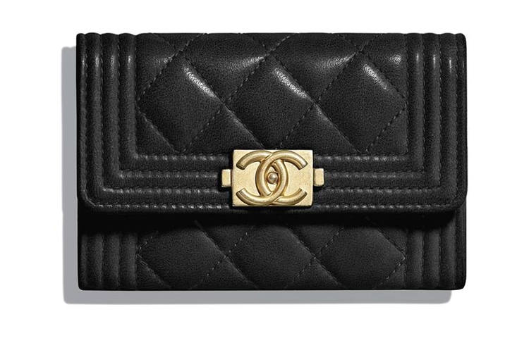 CHANEL Leboy Sheepskin Coin Purse, Card Holder Women's Black