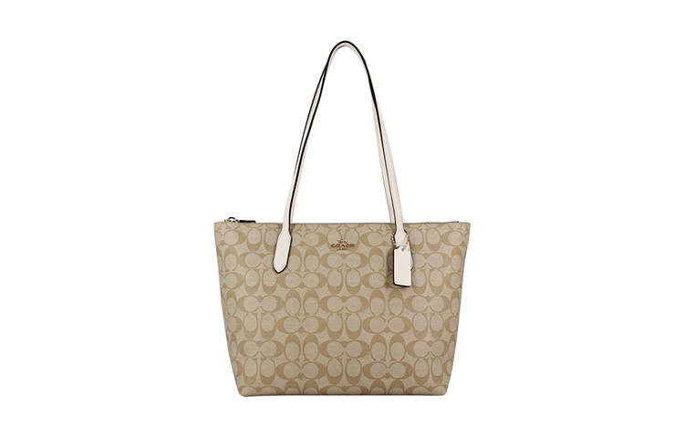 COACH Tote 30 Monogram Tote Shoulder Bag Women's Khaki White