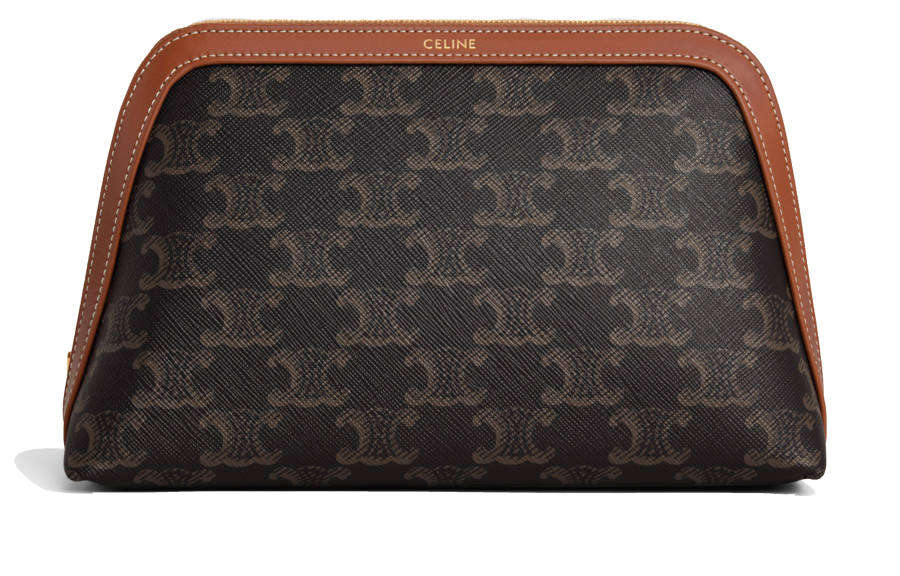 CELINE CELINE Triomphe Cow Leather Makeup Bag Medium Women's Tawny