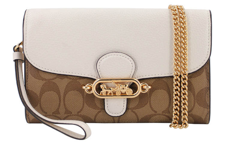 COACH Leather Chain Bag, Crossbody Bag, Shoulder Bag Women's Khaki & White