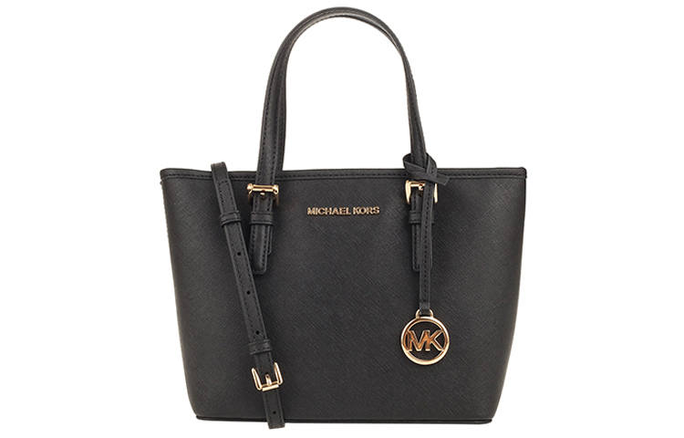 MICHAEL KORS Jet Set Travel Cow Leather Tote Bag, Shopping Bag, Handbag Small Women's Pure Black